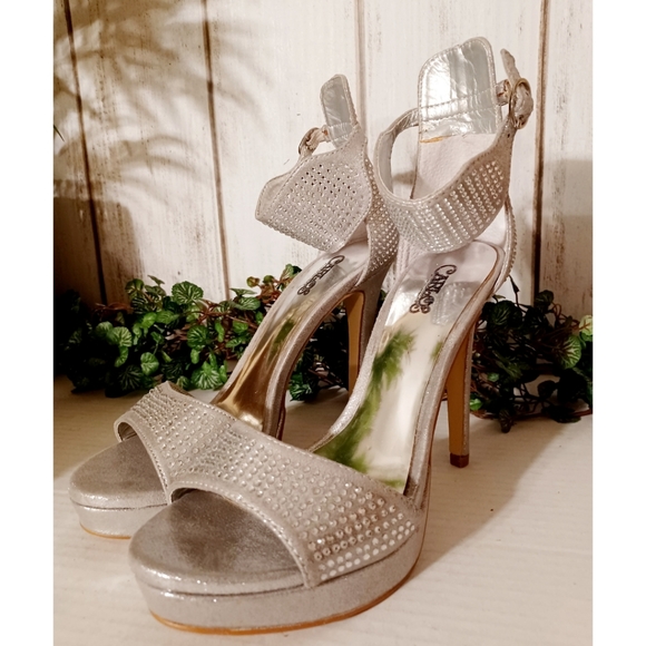 Carlos Santana Embellished Open Toe Heeled Platform Sandal - Silver Shimmer - Picture 6 of 16